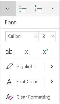 Font menu in portrait mode