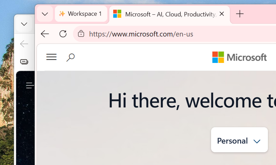 Screenshot of workspace in a new window.