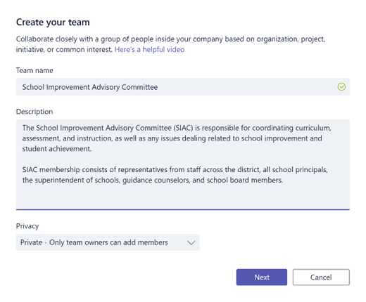 Create team