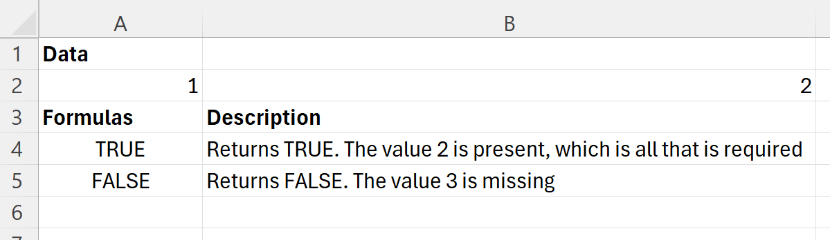 Using HASALL to show that repeated search values only need to be present once