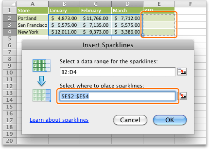 Sparklines column step 2