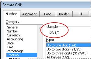 Sample box selected in Format Cells dialog box