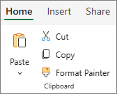 Screenshot that shows Paste command in the Clipboard group.