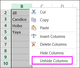 Unhide option
