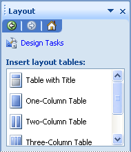 InfoPath Layout pane showing predefined layout tables