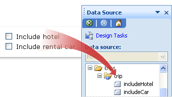 Include hotel check box bound to the includeHotel field