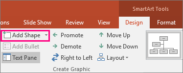 Shows the Add Shape button in SmartArt tools