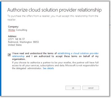 Accept cloud solution provider relationship.