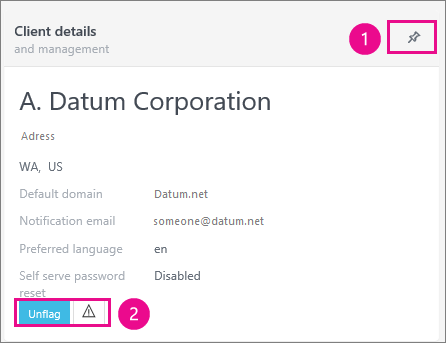 In the Client details card you can pin or flag the client.