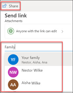 OneDrive Sharing window