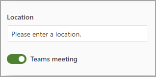 Image of Teams meeting toggle and space to enter meeting location.