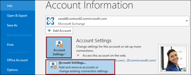 Account settings in Outlook.