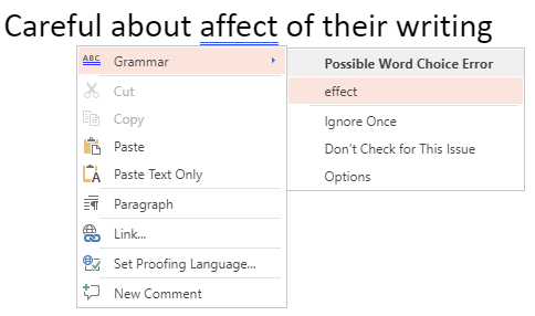 Screenshot of grammar context menu.