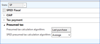 Screenshot showing Last purchase : Use information from latest incoming fiscal documents posted in the period. This method must be selected for RS state
