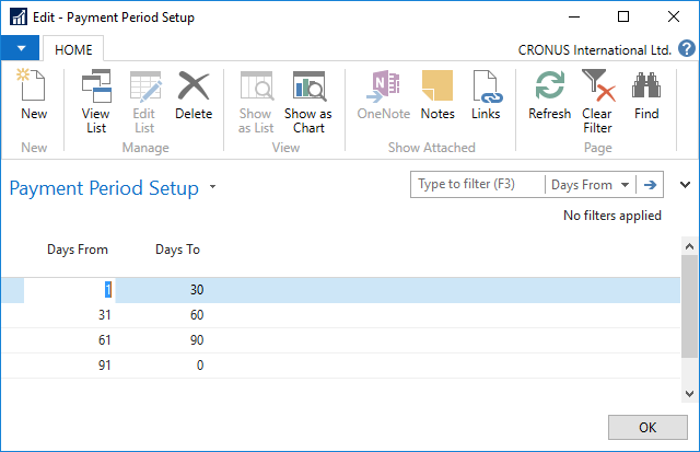 Payment period setup