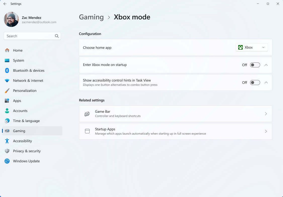 Handheld settings screenshot