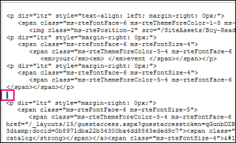Cursor marking insertion point for new code