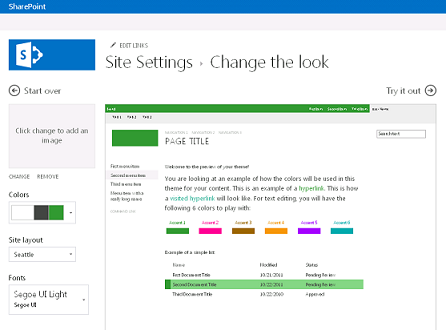 Example of screen used to change font, color, and layout of your site