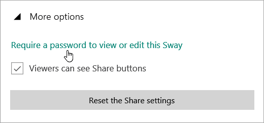 Screenshot that shows More options menu with the Require a password link.