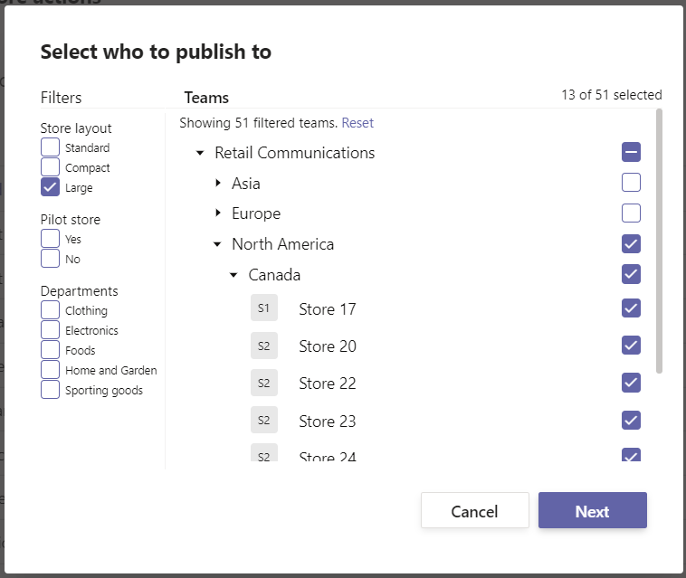 Dialog for choosing who receives the published task list