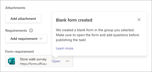 Screenshot showing a new form added to a task.