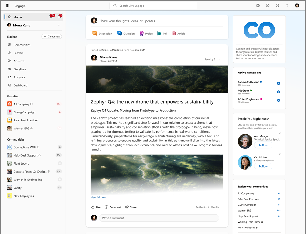 Screenshot of a SharePoint News post in the Engage feed.