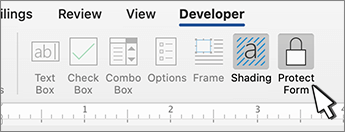 Protect form button on the Developer tab