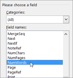 Field dialog box