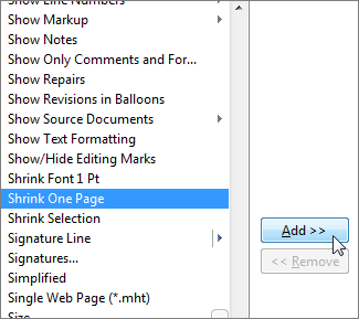 Shrink One Page command