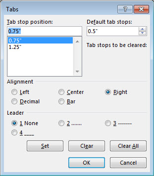 Tabs dialog box