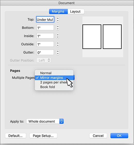 Setting a mirror margin for a set of pages