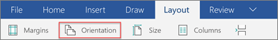 Windows tablet Layout tab with Orientation selected