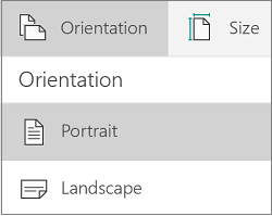 Windows tablet Orientation menu with Portrait and Landscape options