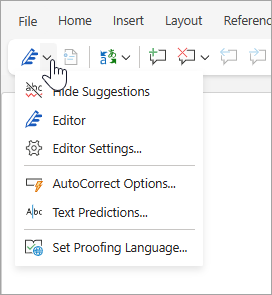 Editor menu with Set Proofing Language
