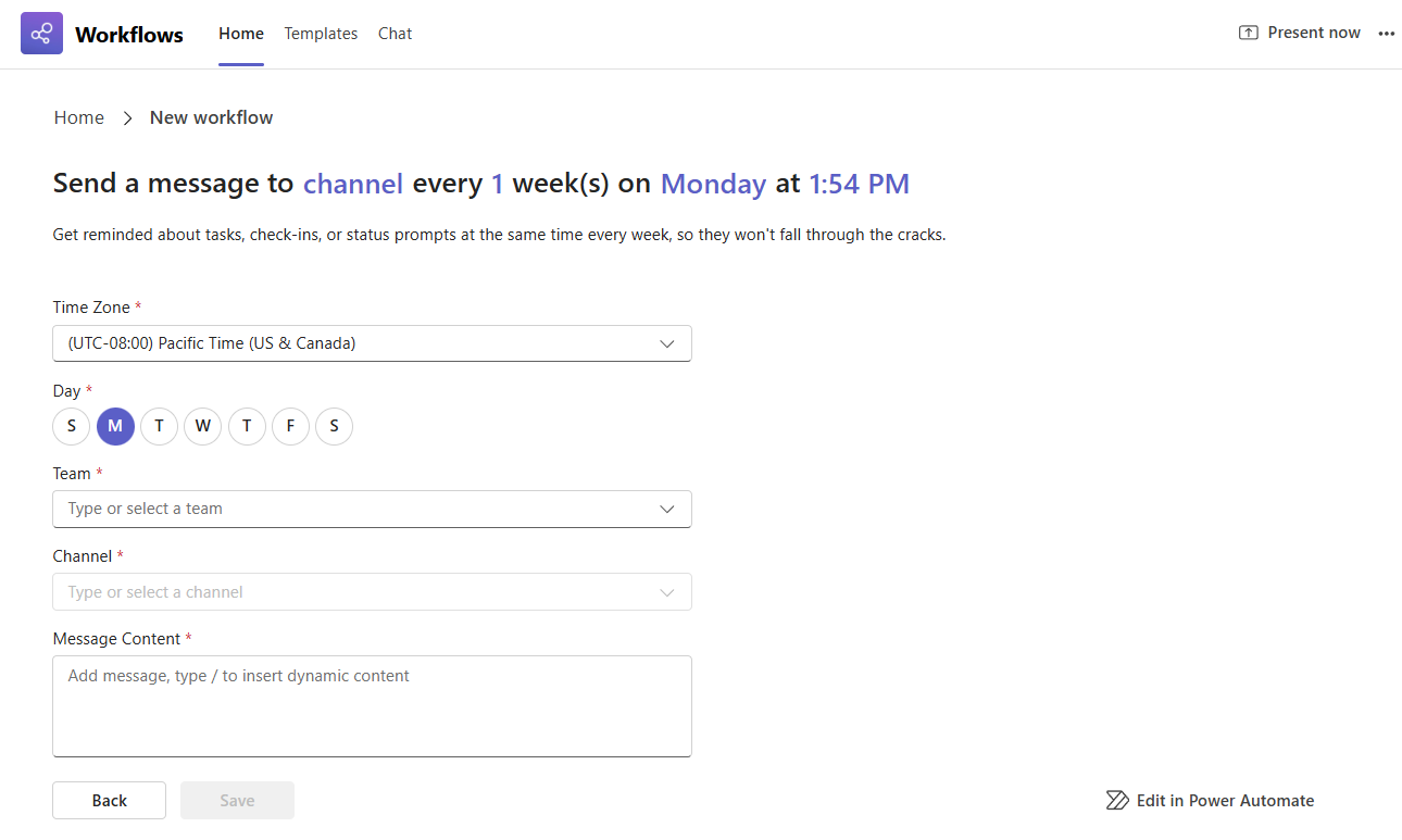 Screenshot that shows Template Automate messages and updates.