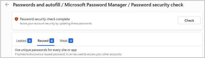 Screenshot of passwordsecuritycheck with tabs.