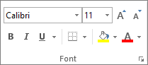 Excel Font group on the Home tab