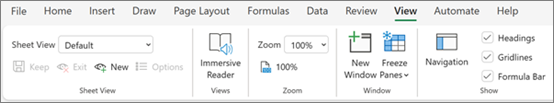 Starting in Immersive Reader in Excel for the web