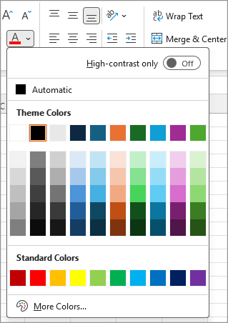 Screenshot that shows Font color picker.