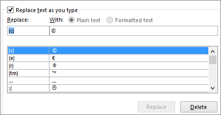 AutoCorrect list