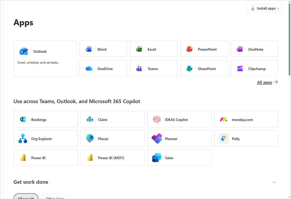 The Apps module in the Microsoft Copilot app.