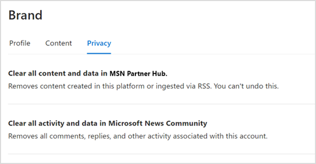 MSN brand profile privacy settings.