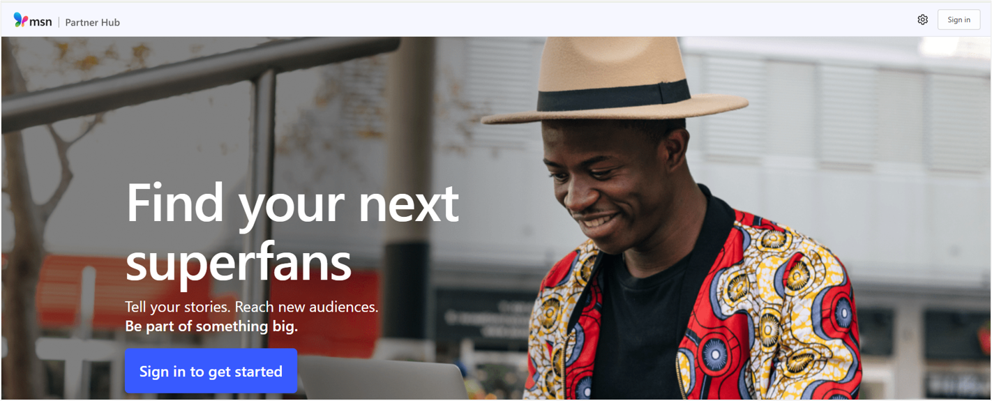 MSN Partner Hub sign in web page