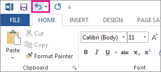 The Undo command on the Quick Access Toolbar