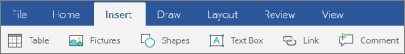 Insert tab in Word for Windows Mobile