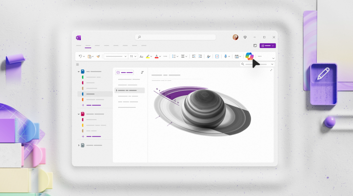 Copilot in OneNote with a generated Saturn illustration