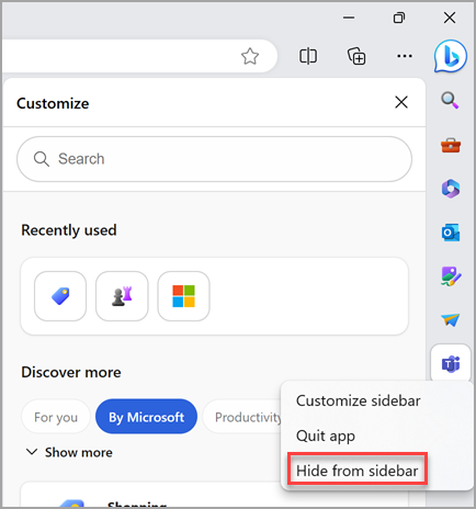Hiding an icon on the Microsoft Edge sidebar.