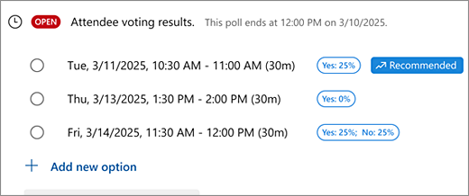 Organizers view of a scheduling poll with edit options