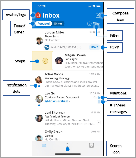 iOS Outlook screen