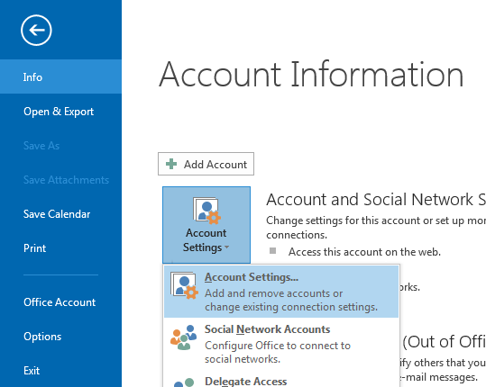 The Account Settings option can be found in the Account Information pane.